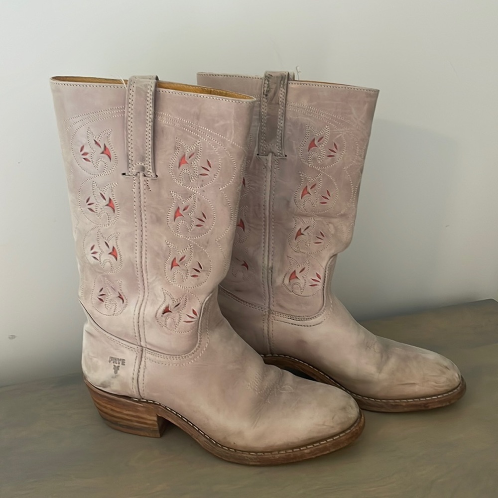 Pink leather Frye cowboy boots size 10
